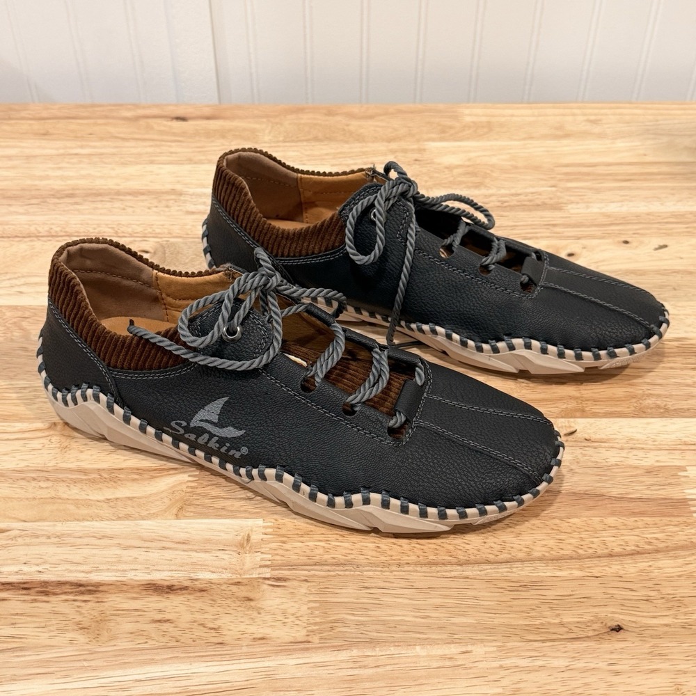 Salkin USA Men's Blue Leather Lace-Up Low Top Sneaker Shoes Size EUR 45 US 10.5